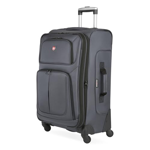 SwissGear Sion Softside Expandable Spinner Luggage Durable Lightweight Travel Suitcase, Dark Grey, Checked-Medium - color: Dark Grey, size: Checked-Medium