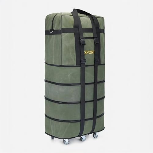 Expandable Extra Large Travel Oxford Duffel Bag with Wheels - color: Green Canvas, size: XL - 6 wheels