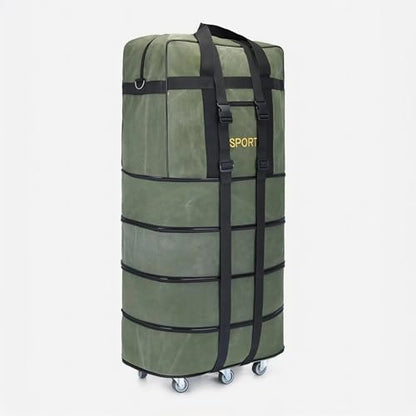 Expandable Extra Large Travel Oxford Duffel Bag with Wheels - color: Green Canvas, size: XL - 6 wheels