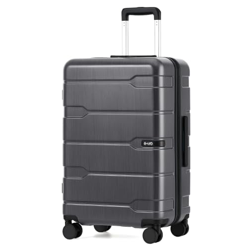 Coolife Medium Checked Luggage Hardside Suitcase with Spinner Wheels, 24in - color: Charcoal-New2.0, size: Medium Checked(24in)