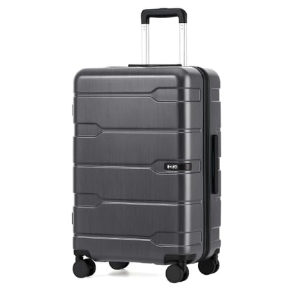 Coolife Medium Checked Luggage Hardside Suitcase with Spinner Wheels, 24in - color: Charcoal-New2.0, size: Medium Checked(24in)