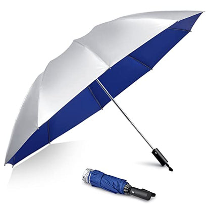 G4Free UPF 50+ UV Protection 54 Inch Large Reverse Portable Travel Umbrella - color: UV-Blue/Silver