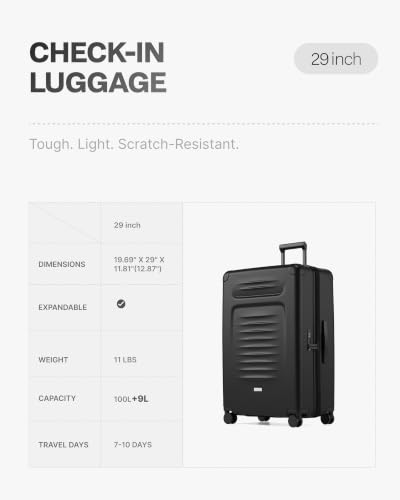 Coolife Expandable Luggage with TSA Lock Large Checked Black - color: Black, size: 29 Inch-EXT