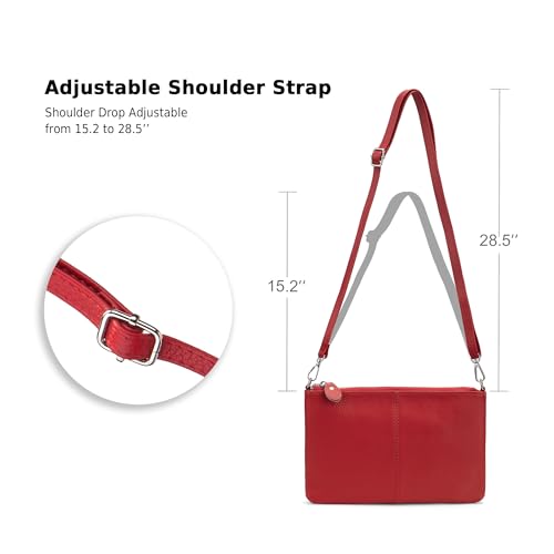 befen Genuine Leather Small Crossbody Bags for Women Wristlet Wallet Purses - color: Fire-engine Red