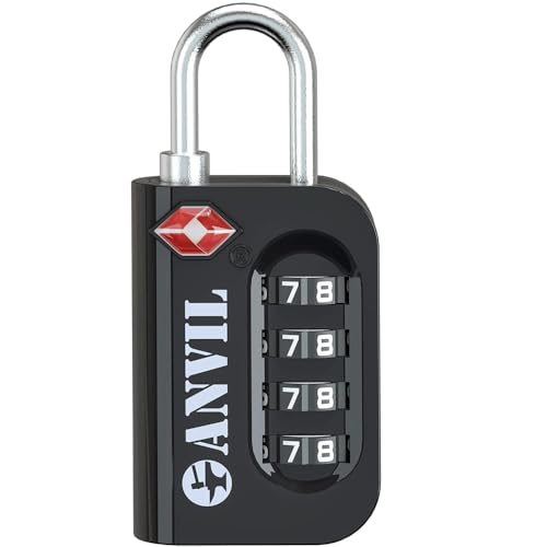 ANVIL TSA Approved Luggage Lock - 4 Digit Combination, 10,000 Combinations, Easy-Read Password Window, Travel Lock for Suitcases, Backpacks, Gym & Student Lockers, Baggage - color: BLACK 1 PACK