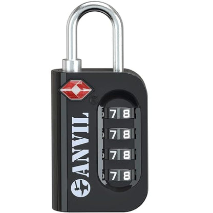 ANVIL TSA Approved Luggage Lock - 4 Digit Combination, 10,000 Combinations, Easy-Read Password Window, Travel Lock for Suitcases, Backpacks, Gym & Student Lockers, Baggage - color: BLACK 1 PACK