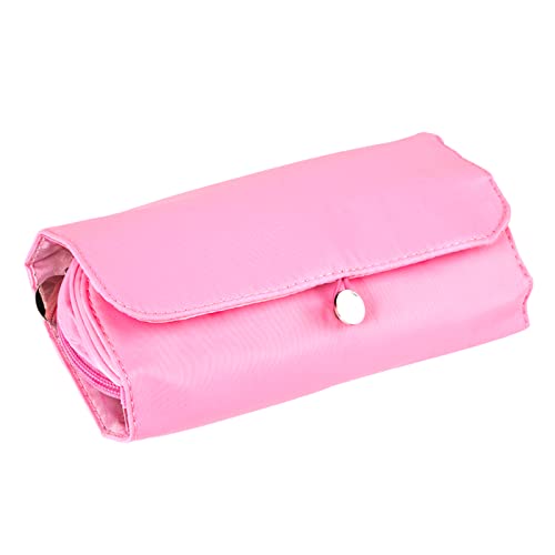LUEXBOX Portable Folding Makeup Brush Bag, Multifunctional Cosmetics Rolling Storage Case Makeup Brush Holder for Travel, Makeup Brush Organizer Bag (Pink) - color: Pink
