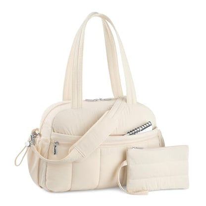 TOPDesign Travel Duffel Bag, Puffy Carry On Overnight, Gym Bag w/Wet Pocket - color: Beige