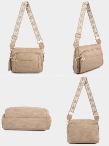 Vegan Leather Crossbody Bags for Women Anti theft Purses and Handbag - color: Tan