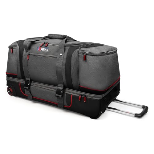 30" Expandable Rolling Duffle Bag w/Wheels and Handle | Extra Large Capacity, 2-Layer Space,Multiple Pockets, Travel Duffle Bag for Men Wome,TBL-074,Grey Red - color: Grey Red
