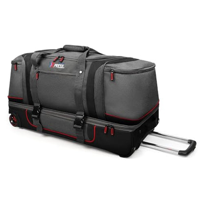 30" Expandable Rolling Duffle Bag w/Wheels and Handle | Extra Large Capacity, 2-Layer Space,Multiple Pockets, Travel Duffle Bag for Men Wome,TBL-074,Grey Red - color: Grey Red