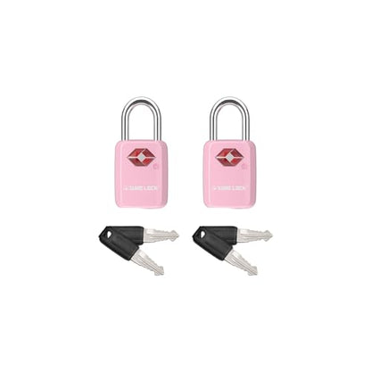 SURE LOCK Mini TSA Approved Keyed Luggage Lock – One Key Opens All, Fits Tight Zipper Gaps & Small Pull Holes, Compact Travel Lock for Suitcases, Backpacks & Handbags - color: PINK 2 LOCKS