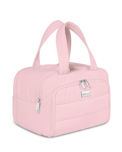 TOPDesign Travel Toiletry Bag, Puffer Makeup Organizer with Compartments - color: Baby Pink