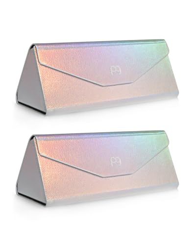 Payne Glasses Foldable Sunglasses Case, Holographic Glasses Case | Tri-Fold Eyeglasses Case Hard Shell, Portable Magnetic Glasses Holder for Women Men - color: Silver - 2 Pack