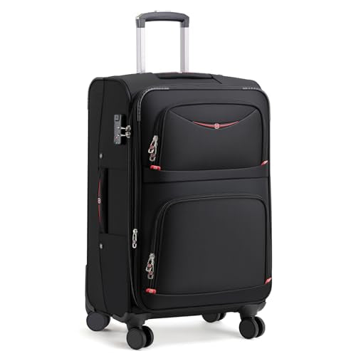 ROPLUS Softside Expandable Luggage with 4 Spinner Wheels, Durable Checked-Luggage Suitcase (Black, 25-Inch) - color: Black, size: 25-Inch