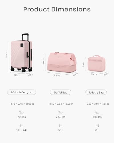 Coolife Luggage 3 Piece Set: Carry-On Suitcase, Duffel Bag, Toiletry Bag - color: Pink, size: 3-Piece Set (20''/Duffel/Toiletry Bag)
