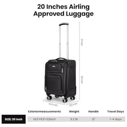 20'' Carry on Luggage,Softside Suitcase,Expandable 15% - color: Black, size: Carry-On 20-Inch