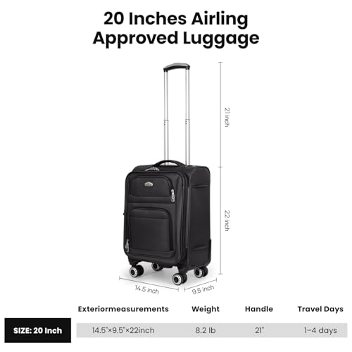 20'' Carry on Luggage,Softside Suitcase,Expandable 15% - color: Black, size: Carry-On 20-Inch