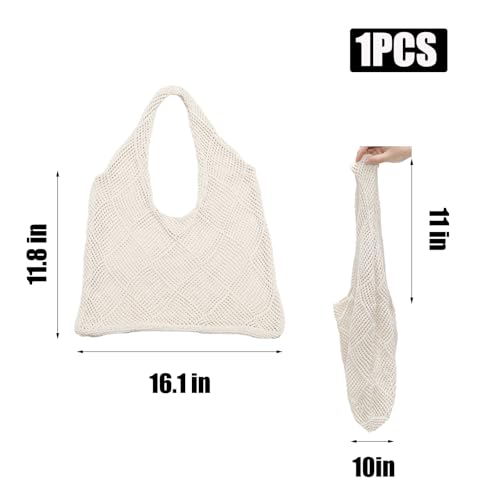 Crochet Beach Tote Bag Woven Mesh Beach Purse Summer Vacation Boho Knit Bag - color: Apricot