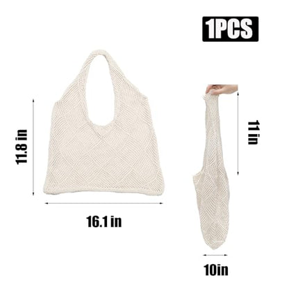 Crochet Beach Tote Bag Woven Mesh Beach Purse Summer Vacation Boho Knit Bag - color: Apricot