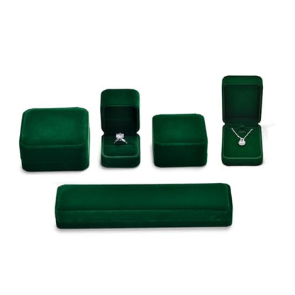 Green Velvet Ring Box, Single Ring Case for Proposal & Engagement - size: 1.97" x 2.36" x 1.97"