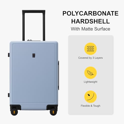 LEVEL8 Checked Luggage, 24 Inch Hardside Suitcase with Spinner Wheels - color: Light Blue, size: 24 Inch