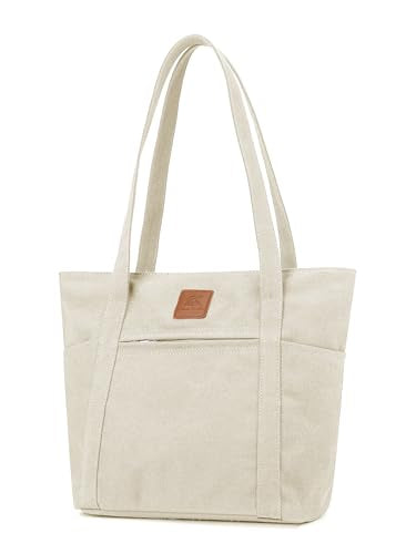 Light Canvas Shoulder Bag for Women Retro Bucket Tote - color: Beige