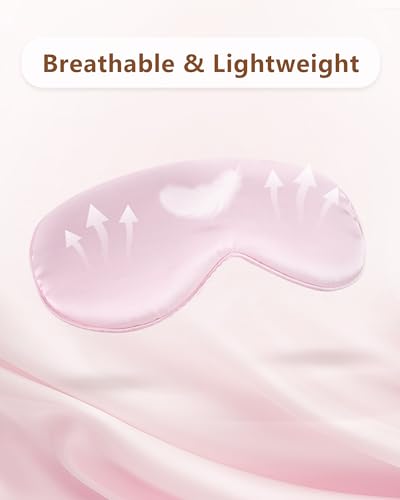Silk Sleep Mask for Women - 100% Blackout, Super Soft Eye Mask for Side Sleepers, Sleeping Mask with Adjustable Strap, Pink Scrunchies for Women, with Travel Pouch