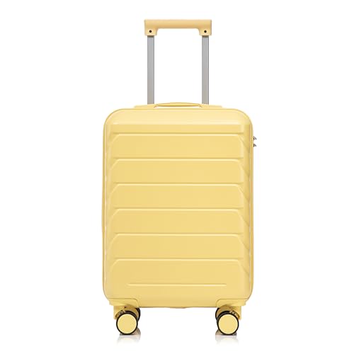 GDFStudio 20" ABS Hardshell Checked Luggage, Medium Capacity Travel Suitcase with Scratch Resistant Surface, 360° Silent Spinner Wheels, Combination Lock, Telescopic Handle and Side Hooks, Yellow - color: Yellow, size: 20In