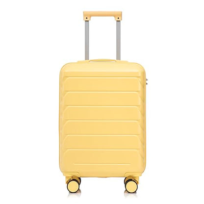 GDFStudio 20" ABS Hardshell Checked Luggage, Medium Capacity Travel Suitcase with Scratch Resistant Surface, 360° Silent Spinner Wheels, Combination Lock, Telescopic Handle and Side Hooks, Yellow - color: Yellow, size: 20In