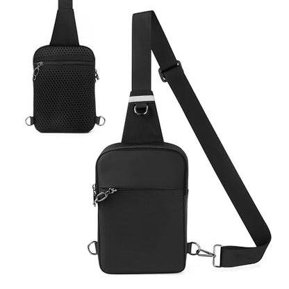 Crossbody Bag Sling Bag Anti Theft for Men Women RFID Blocking, Small Shoulder Chest Bags with Zipper Lock - color: Black