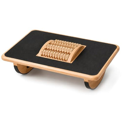 Foldable Under Desk Foot Rest, Wooden Rocking Footrest with 4 Massage Rollers, Natural Rubber Wood Ergonomic Foot Stool with Silicone Anti-Slip Surface, Office Home Study Footrest for Post