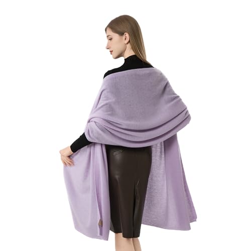 100% Cashmere Wrap Warm Soft Knitted Scarf Stole for Women Airplane Travel Blanket 87x28 in Extra Large Pashmina - color: Light Purple