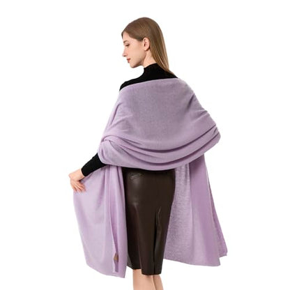 100% Cashmere Wrap Warm Soft Knitted Scarf Stole for Women Airplane Travel Blanket 87x28 in Extra Large Pashmina - color: Light Purple