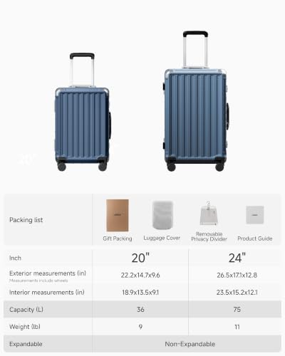 LUGGEX 2-Piece Zipperless Luggage Set, 20/24 Inch, Ocean Blue - color: Ocean Blue, size: 2 Piece Set (20/24)