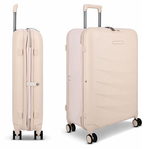 ROLLINK Foldable Mono Large Checked Suitcase 29” – Hardshell Luggage, Double Spinner Wheels, TSA Lock, Lightweight & Durable Travel Case – Scratch, Water & Impact Resistant (Shifting Sand) - color: Sand Beige, size: Large Checked