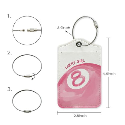 Pink Preppy 8 Ball Luggage Tag, Trendy Retro Coquette Lucky 8 Ball