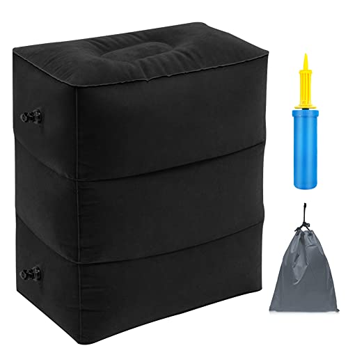 Inflatable Travel Foot Rest Pillow with Hand Pump, 3 Layer Height - color: Black