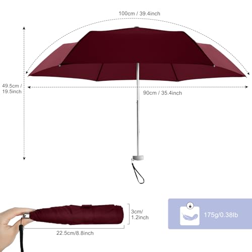 Travel Umbrella Compact Small Folding Windproof Lightweight for Women - color: 08.Wine Red