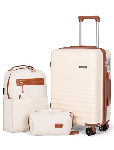 Carry On Luggage 22x14x9 Airline Approved Suitcase with Wheels, 3 Piece - color: White, size: 3 Piece Sets (20/BP/TB)