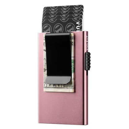 VULKIT Minimalist Credit Card Holder Pop Up Cards RFID Protection Slim Metal Wallet - color: Clip Ver Rose Gold