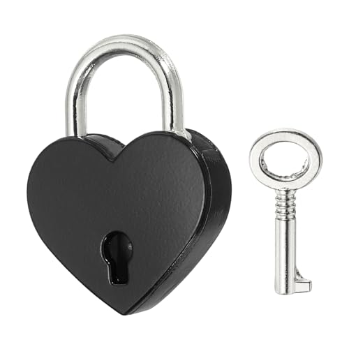 PATIKIL Mini Heart Lock w/Key 1.2x1.5 Heart Shaped Padlock Black - color: Black, size: 1.2"x1.5"