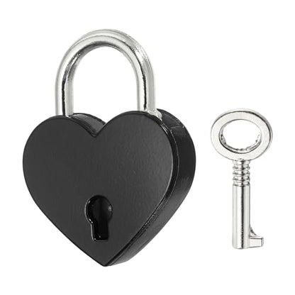 PATIKIL Mini Heart Lock w/Key 1.2x1.5 Heart Shaped Padlock Black - color: Black, size: 1.2"x1.5"