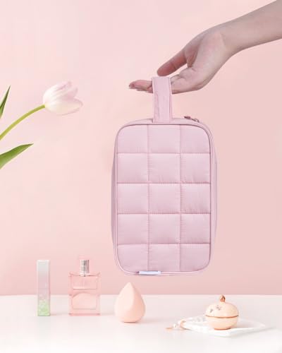 Narwey Quilted Travel Toiletry Bag for Women, Bathroom, Medicine Bag - color: Y-Pink