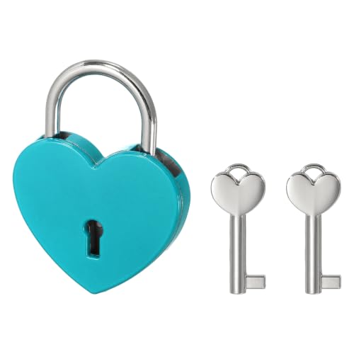 PATIKIL Mini Heart Lock w/Key 1.8x2.4 Heart Shaped Padlock Blue - color: Blue, size: 1.8"x2.4"