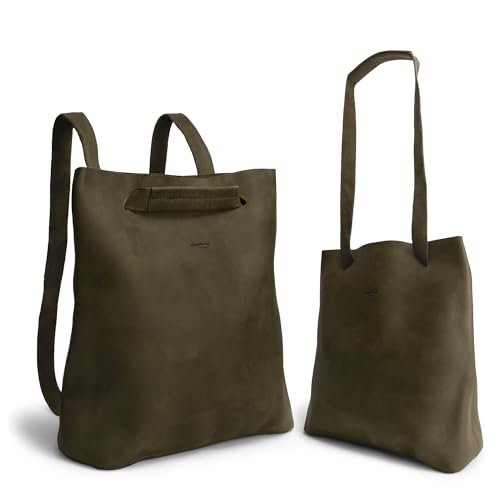 Heather's, Convertible Backpack to Shoulder Bag, Spacious Crossbody for Women, Squared Purse, Full Grain Leather, Handmade - color: Dark Jade