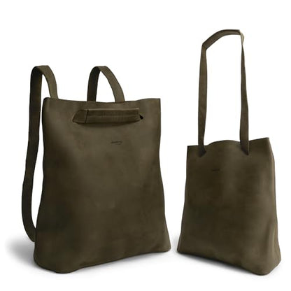 Heather's, Convertible Backpack to Shoulder Bag, Spacious Crossbody for Women, Squared Purse, Full Grain Leather, Handmade - color: Dark Jade