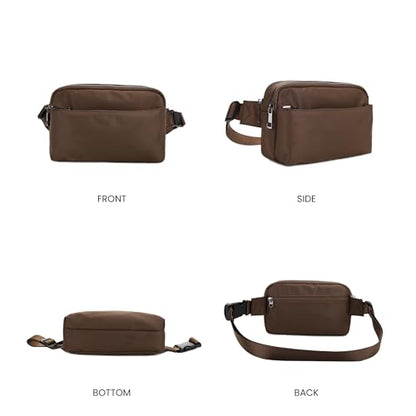 Jessie & James Crossbody Nylon Waist Pack with Adjustable Buckle Strap Fashion Multi Pocket Belt Bag| Brown - color: Brown