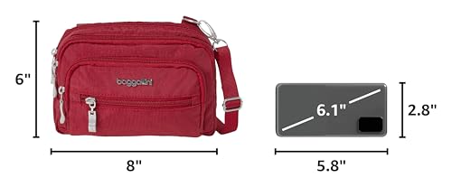 Baggallini Triple Zip Small Crossbody Bag for Women - Lightweight Convertible Fanny Pack Belt Bag - color: Apple, style: Slim Strap