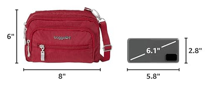 Baggallini Triple Zip Small Crossbody Bag for Women - Lightweight Convertible Fanny Pack Belt Bag - color: Apple, style: Slim Strap